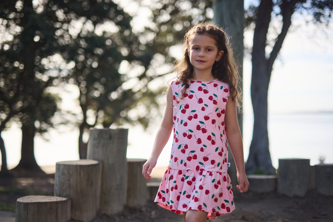 KR2304 CHERRIES SLEEVELESS FRILL DRESS