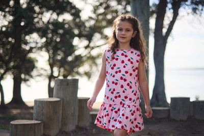 KR2304 CHERRIES SLEEVELESS FRILL DRESS