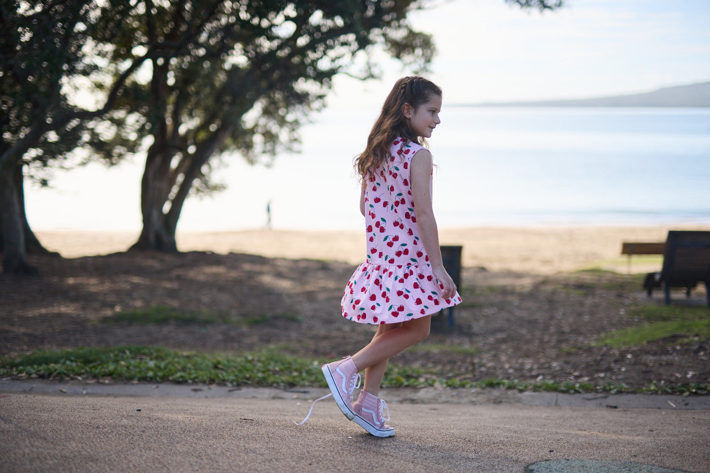 KR2304 CHERRIES SLEEVELESS FRILL DRESS