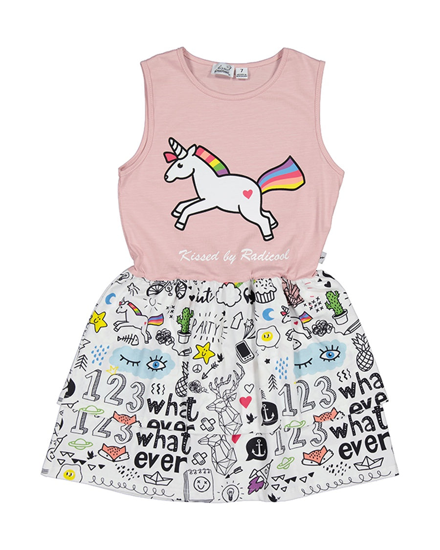 KR2136 UNICORN DOODLE DRESS