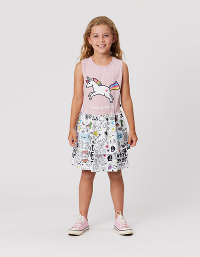 KR2136 UNICORN DOODLE DRESS