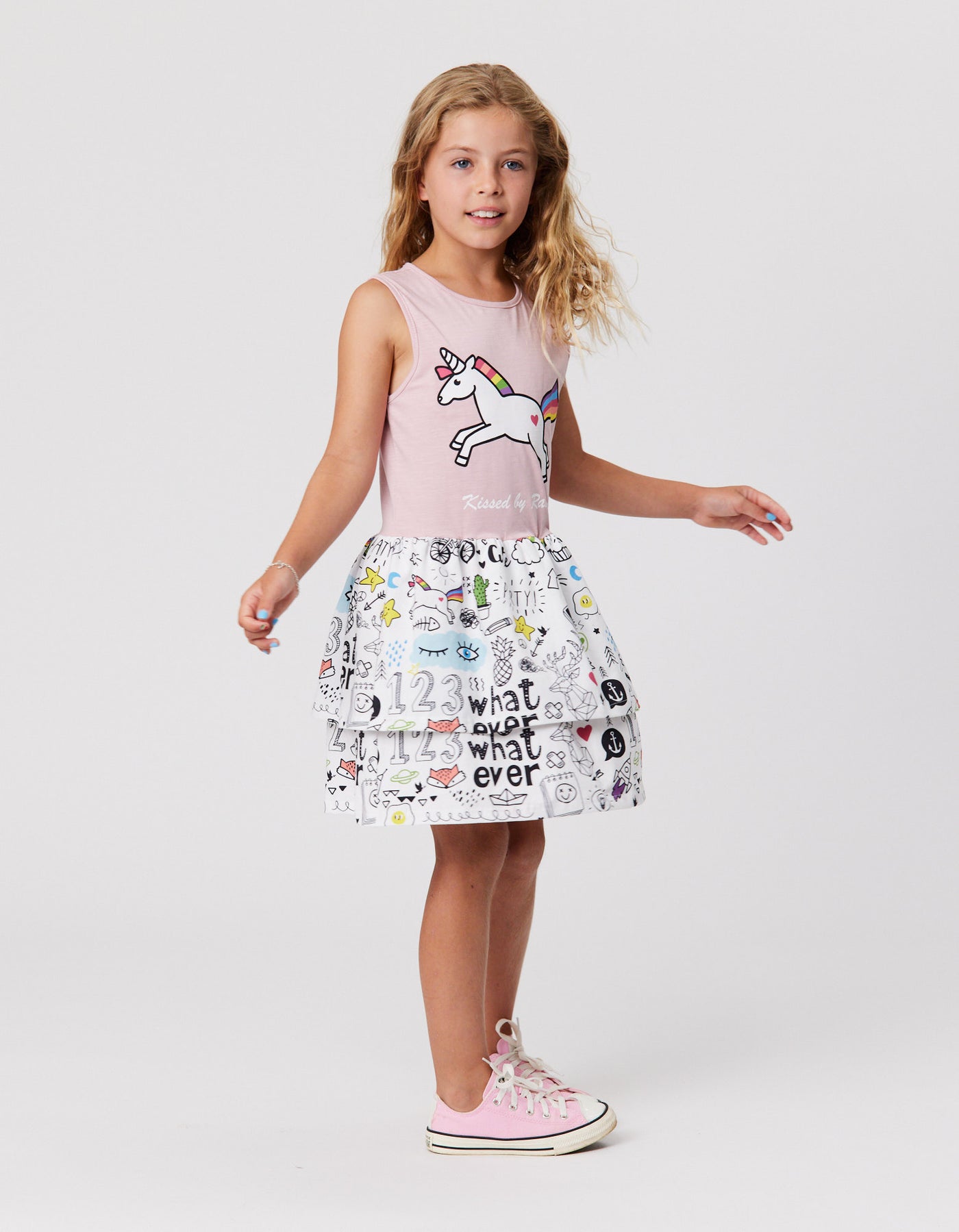 KR2136 UNICORN DOODLE DRESS