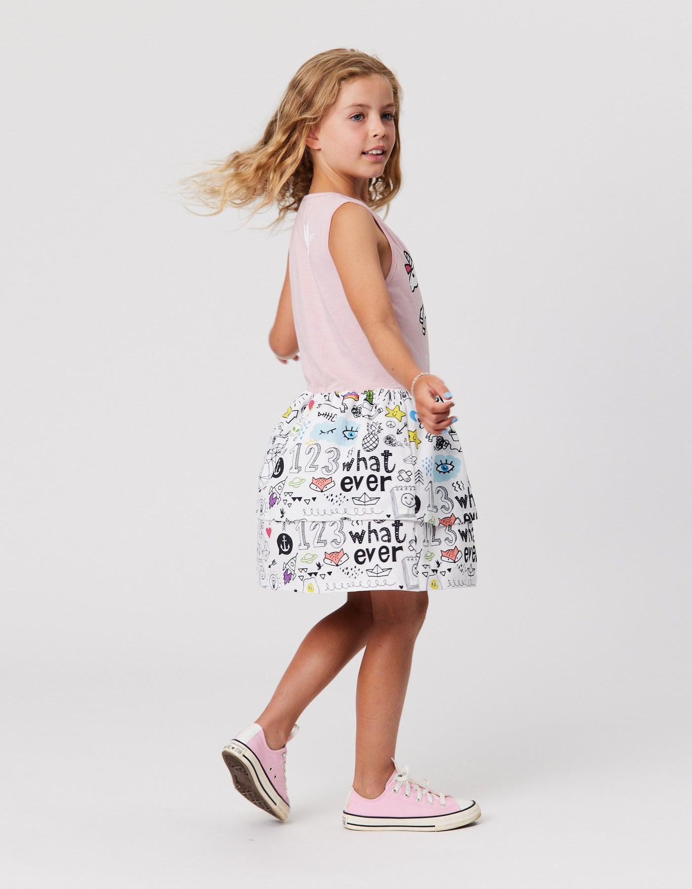 KR2136 UNICORN DOODLE DRESS