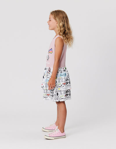 KR2136 UNICORN DOODLE DRESS