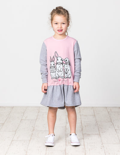 KR1419 TRIPLE BUNNY L/S FRILL DRESS