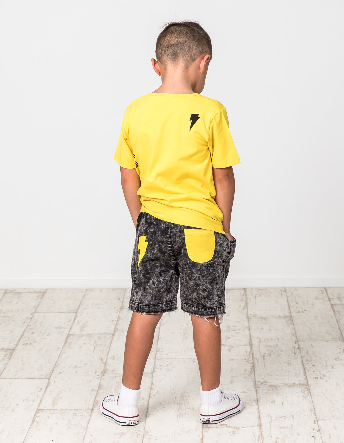 RD1418 YELLOW BOLT DENIM SHORT